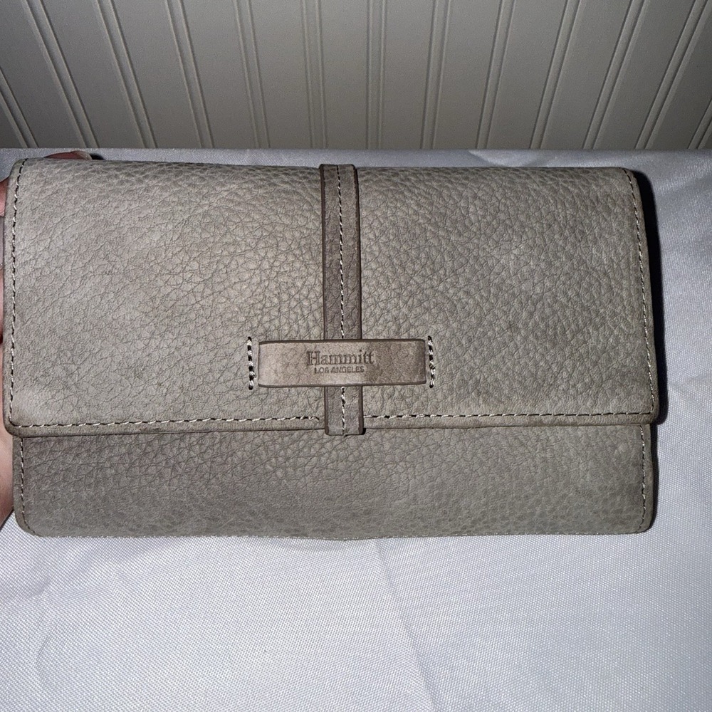 HAMMITT Large Benjamin Wallet Grey Natural Suede Pebbled Leather NEW $245